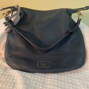 Radley London Soft Leather Navy Zip top Handbag with zip expansion all around